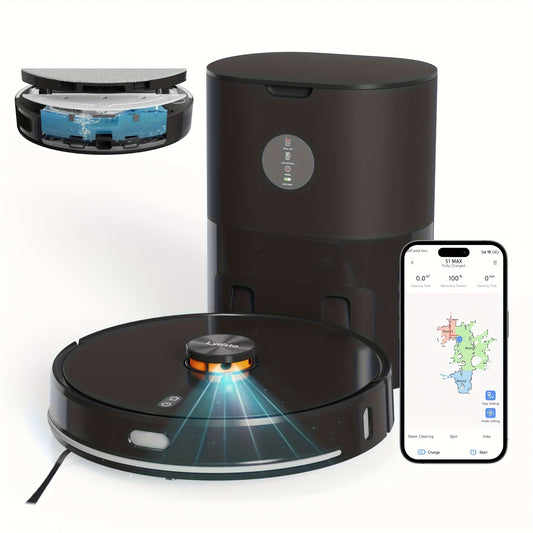 Lydsto S1 MAX Self-Emptying Robot Vacuum and Mop Combo, 8000Pa Powerful Suction, 40-Day Smart Mapping & Auto Mop System, Wi-Fi/App Control, Obstacle Avoidance, Laser Navigation, Wet/Dry Cleaning, LCD Display, White ( Plug)