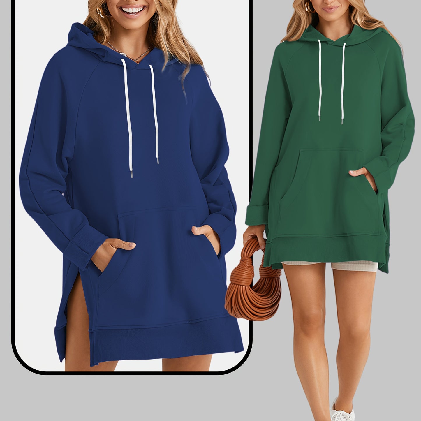 2pcs Large Size Women's Sports Sweatshirt, Hoodie, Drawstring, Wombat Pocket, Split Hem, Pure Material, Suitable for Daily Wear, Shopping And Leisure