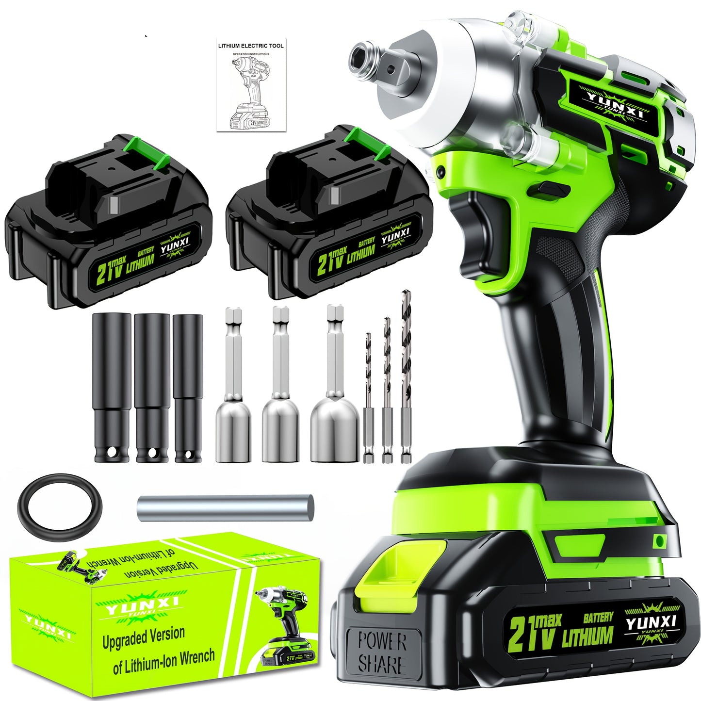 21V Cordless Impact Wrench Wireless Drill Set, Equipped with Lithium Battery, Brushless Electric Impact Gun Drill, Toolbox, Charger, Socket and Complete Accessories, Suitable for Car Repair, Home DIY - Ideal Gift for Men