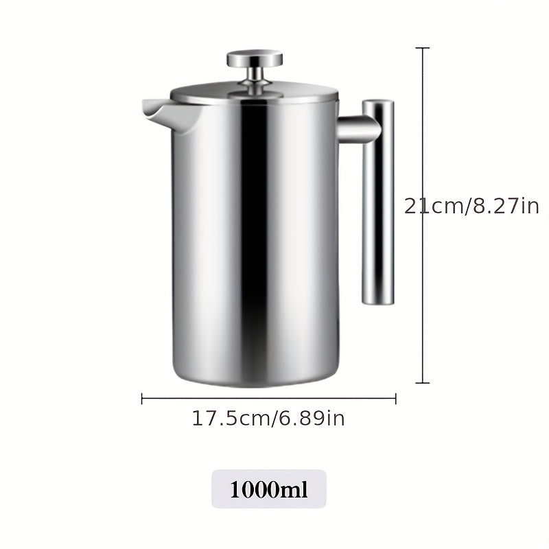 2pcs, French Press Coffee Maker, Stainless Steel French Press Coffee Maker, 4 Filter Heat Resistant, Double Wall Insulated French Press Stainless Steel & Tea Brewer Easy Clean & Easy Press, Tea Maker For Kitchen & Camping, Co