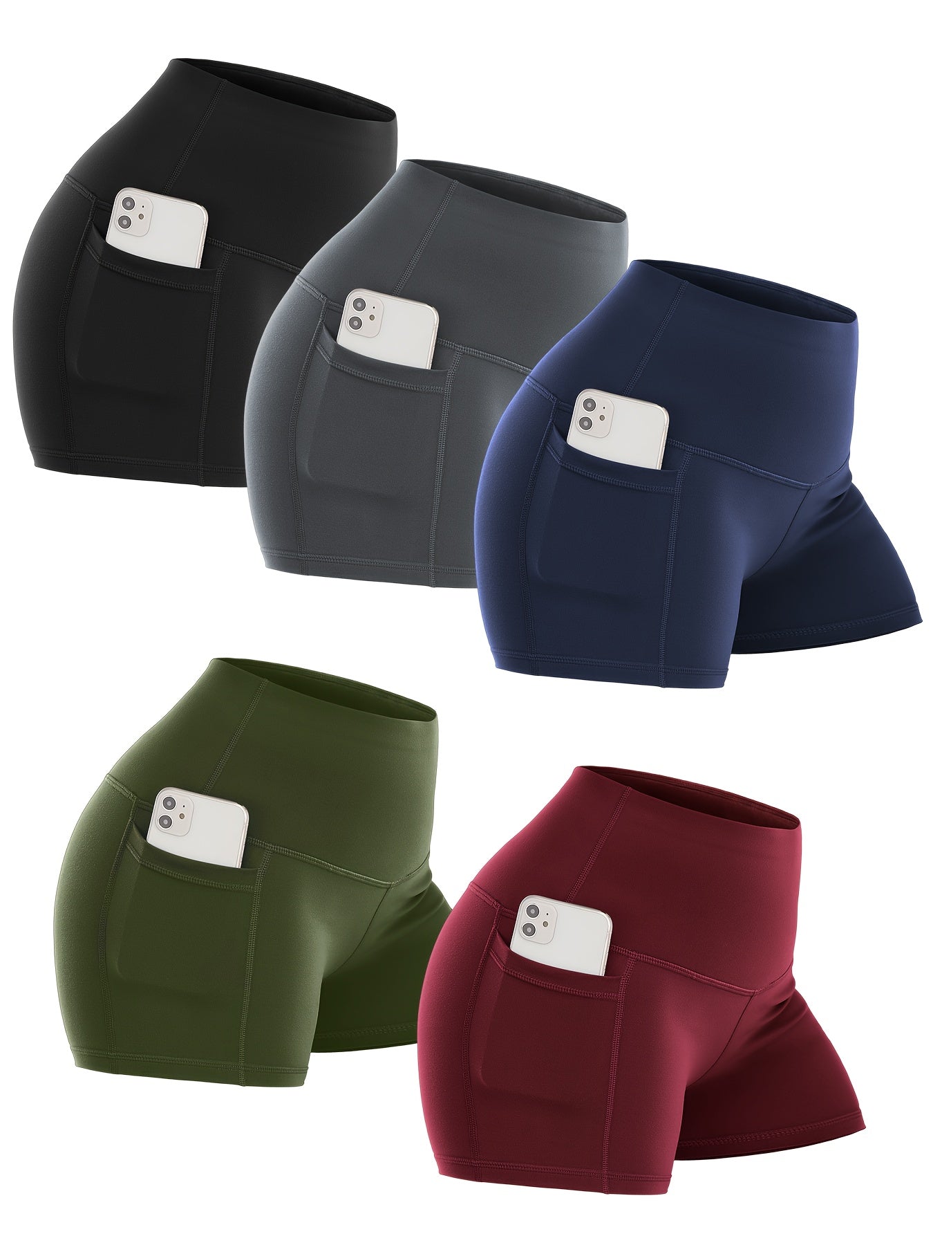 5pcs Biker Shorts For Women With Pockets High Waisted Shorts