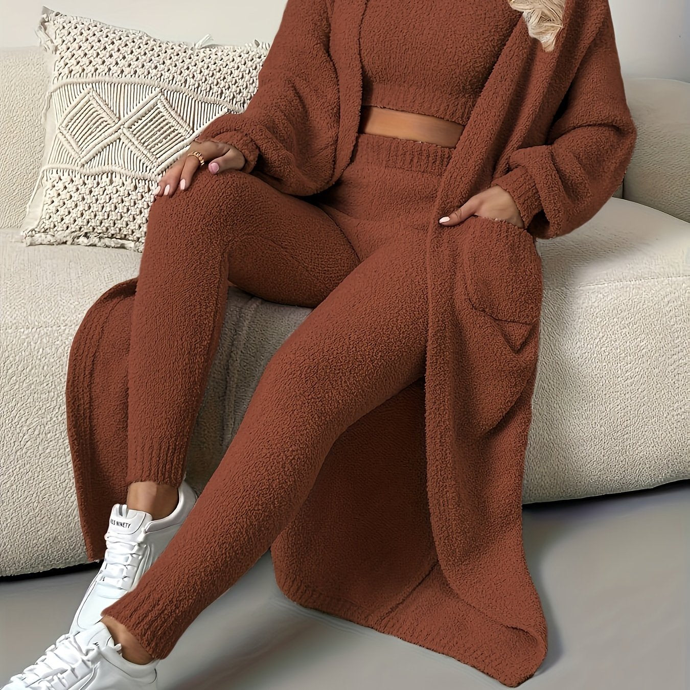 Women'S Solid Fleece Thick Home Suit Set, Cozy Clothing, Winter Pajamas, Classic Loungewear, Relaxed Fit, Warm Fabric, Durable Stitching, Women'S Pajamas, Fleece Pajamas, Long Sleeve Set Women, Night Wear For Women, Women Fal