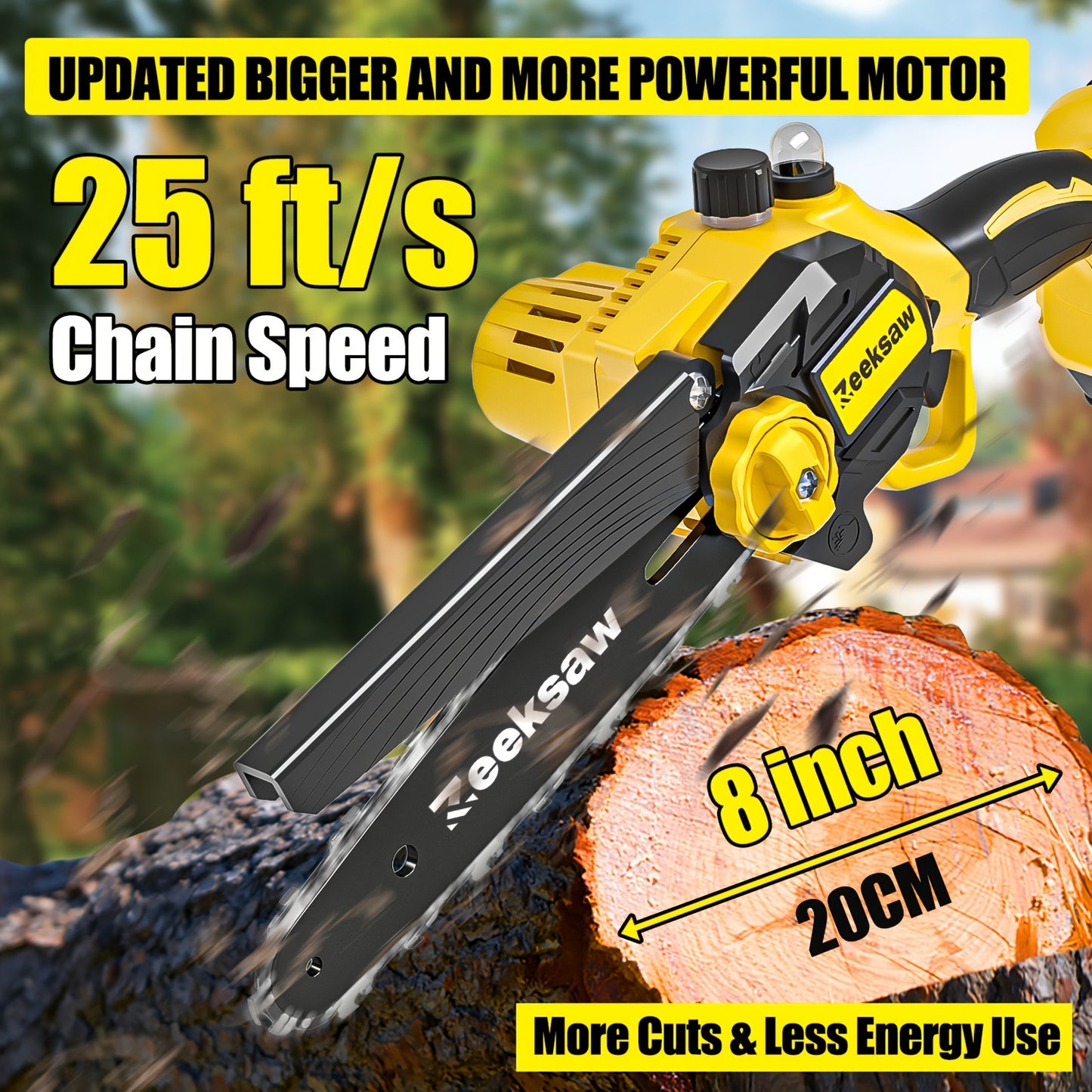 Mini Chainsaw Cordless, 8 Inch Handheld Electric Chain Saw with 2pcs 2.0Ah Battery And Charger, 26ft/S Speed - Automatic Chain Tensioning & Auto Oiler for Tree Branches, Courtyard, Household, And Garden, ZEEKSAW