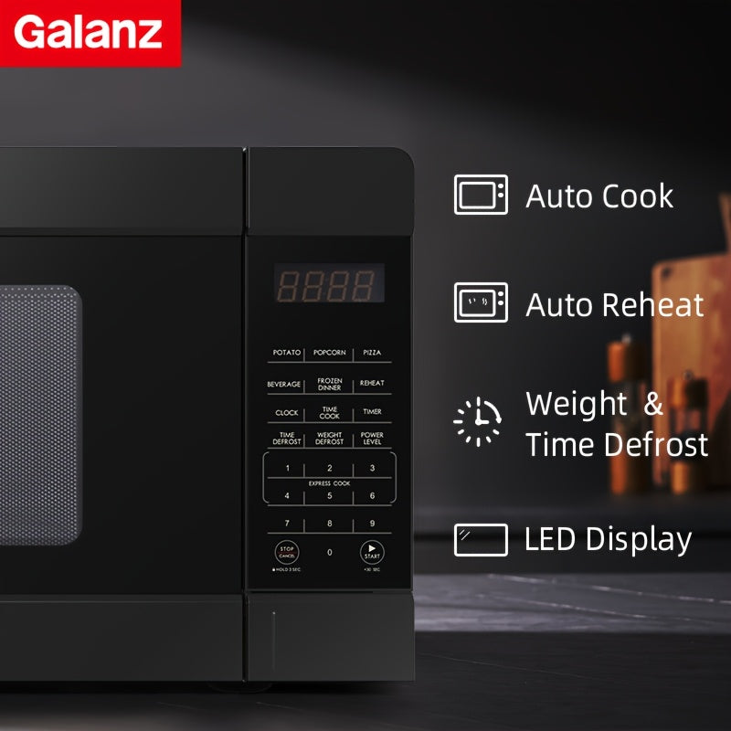 Galanz Small Microwave Oven with 6 Automatic Menus, Child Lock, LED Light, Suitable for Apartments, 0.9 Cu Ft, 10.6-Inch Removable Turntable, 900 Watts, Black