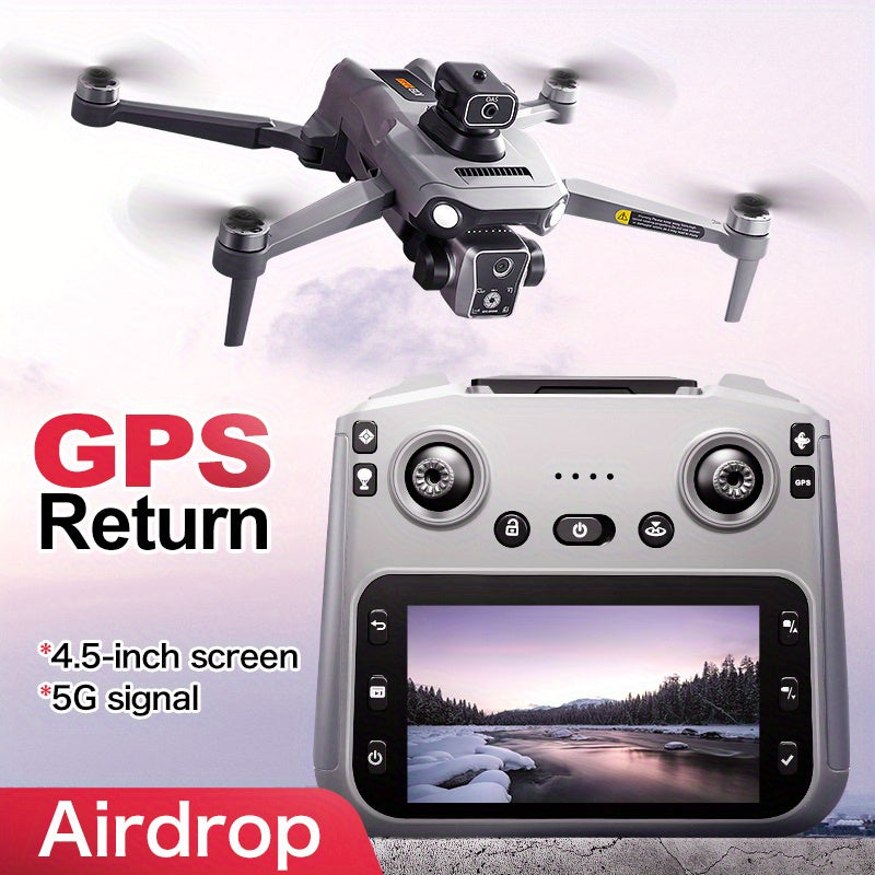 4K HD GPS Aerial Photography Drone - Unmanned Quadcopter Equipped with Three Batteries, A Large 4.5-inch Color LCD Screen, Intelligent Obstacle Avoidance System, Optical Flow Positioning Technology, Low Battery Alert, And One