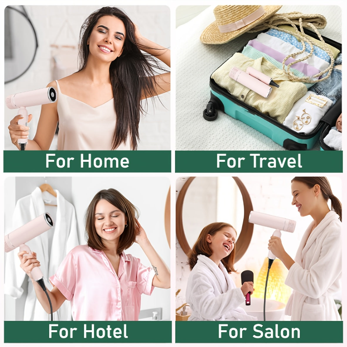 1600W Foldable Travel Hair Dryer with Hot/Warm/Cold Wind, 2-Speed Control, Professional Negative Ion Care, Nozzle & Ergonomic Handle - Lightweight Portable Design, Ideal Gift for Women, Hair Dryer for Curly Hair, Sleek Cylind